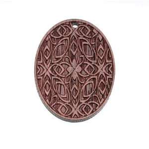 Purple Heart Wood Laser Etched Ornate Oval Pendant Bead 40mm X 29mm (1 