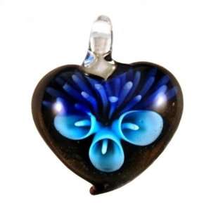  Murano Glass Aqua Blue Flower with Purple Heart Necklace 