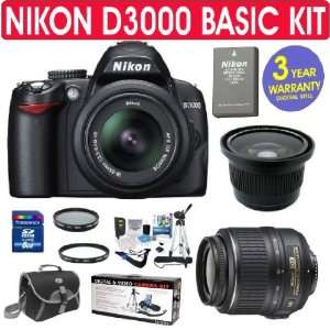  Nikon D3000 10.2MP Digital Camera + Nikon 18 55mm VR Lens 