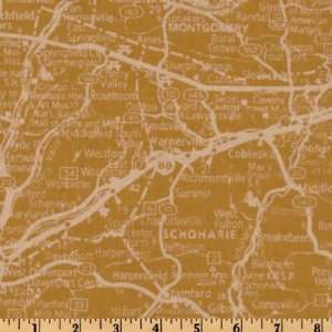  44 Wide Vintage Cars Road Map Tan Fabric By The Yard 