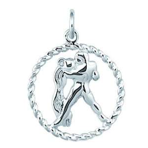   Silver Rope Border Open Circle Zodiac Aquarius Symbol Charm: Jewelry