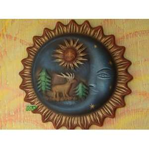  Sun & Moon Hand Painted Ceramic Plaque Large 15 Mexico Art Pottery 