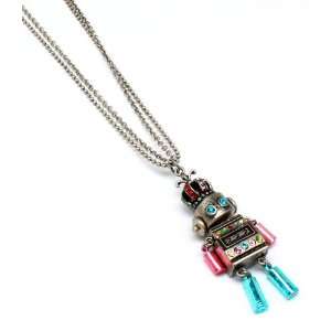   Puppet/Robot 3 D Charm Necklace on Long 32 Antique Silver Chain