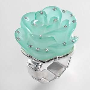  Candies Silver Tone Simulated Crystal Flower Stretch Ring 