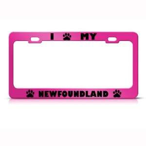 Newfoundland Dog Pink Animal Metal License Plate Frame Tag Holder