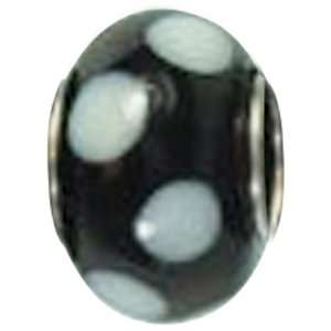  A Bead At A Time 14x8mm Glass Bead w/Silver Black w/White 