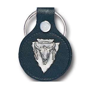  Small Leather & Pewter Key Ring   Buffalo Skull