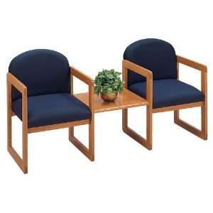  Two Chairs with Center Table Set Avon Navy Fabric/Natural 