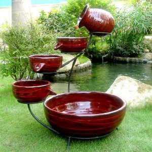   Solar 4 Tier Cascading Fountain Glazed Lava Red Patio, Lawn & Garden