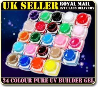 24 Pure Colours UV Builder Gel Nail Tips Net Weight 8ML  