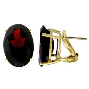  14k Solid Gold Garnet Omega Clip Earrings: Jewelry