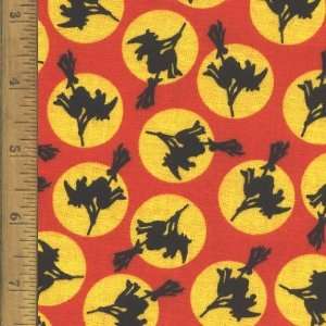   Wide Fabric Halloween with Flying Witch on Broom Fabric By the Yard