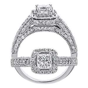  1.32ct Unique Princess Cut Diamond Bridal Engagement Ring 