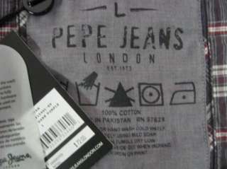 NEW Pepe Jeans London REBEL L/S Gray Plaid SNAP Shirt L  
