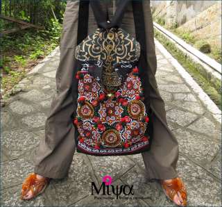   Handmade Ethnic Canvas Shoulder Backpack Bag with Embroidery Style C