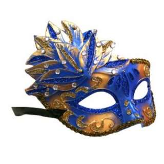  Blue & Gold Bejeweled Glitter Masquerade Face Mask 