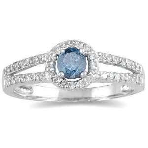   CTW Blue and White Diamond Ring in 10K White Gold: SZUL: Jewelry