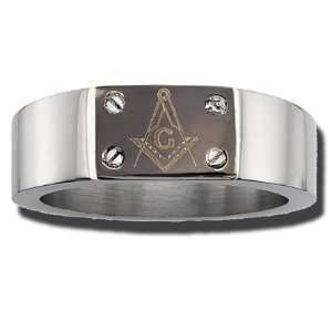  8mm Stainless Steel Masonic Blue Lodge Ring: Jewelry