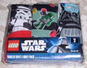 Boys 3 Brief Pack Lego Star Wars Cotton Underwear 4T  
