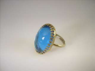 Vintage AQUA Blue Lucite Adjustable Gold Tone Ring  