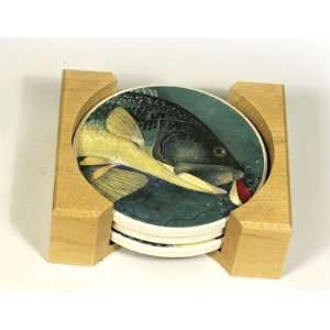  Bass Fish Fisherman Sandstone Coasters Stone Ceramic 