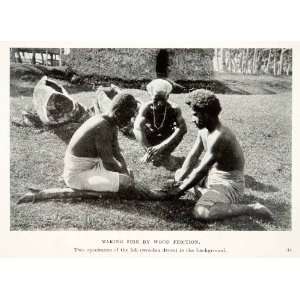 1909 Print Fiji Island Fijian Making Fire Friction Lali Drums Hut Home 