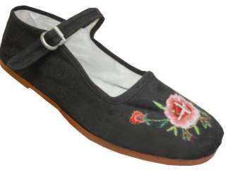 WOMENS MARY JANE SHOE BLK W/EMBROIDERY ROSE SZ 6 10 NEW  