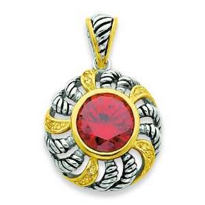  Sterling Silver Gold Plate Antique Cz Pendant Jewelry