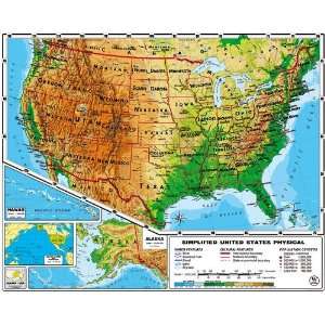 NEW MAP XXL   71 Inches   Original Relief Simplified USA Physical Map 