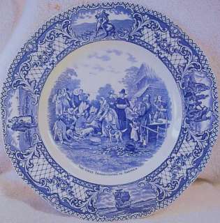 Crown Ducal Blue Colonial Times First Thanksgiving Dinner Plate 