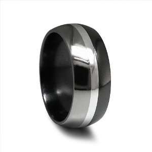   Mirell Tuxedo Two Tone Black Titanium and Silver Ring, 11.5: Jewelry