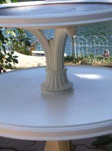 Shabby Chic Cottage Two Tier Round Table w Leather Top  