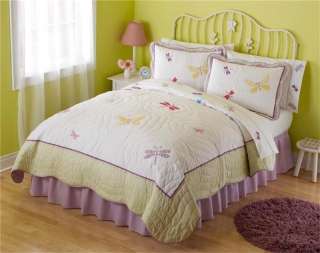 GIRLS BUTTERFLY DRAGONFLY PURPLE TWIN QUILT SET  