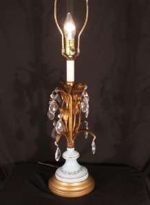Vintage Italian Gold Leaf Gilt Floral and Blue Porcelain table lamp w 