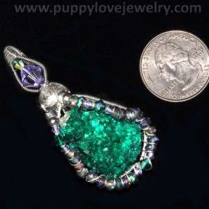PUPPYLOVE Jewel Grade Dioptase Crystal Wire Wrap Pendant with Mystic 
