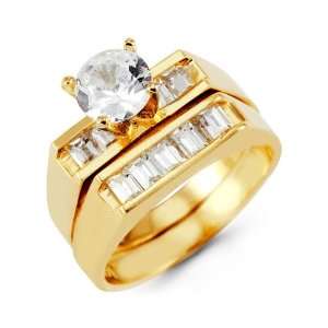    Bridal 14k Solid Gold Round Baguette CZ Wedding Rings Jewelry