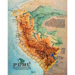  1938 Peru Map Richard Edes Harrison Color Print NICE 