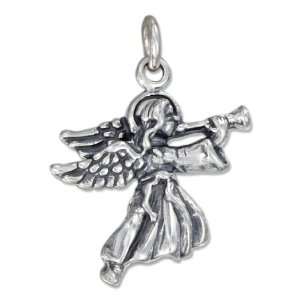    Sterling Silver Antiqued Trumpet Playing Angel Charm.: Jewelry