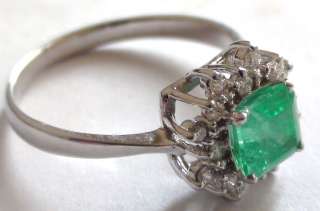Vintage Estate No Heat Colombian Green Emerald Diamonds 14k Gold 
