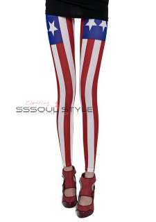 Size US 0 4 AMERICAN USA Flag Leggings Tight Women Girl Pants vq339 