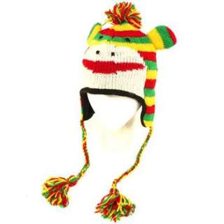 Himalayas Handmade Knit Trooper Lined Hat Rasta Monkey  