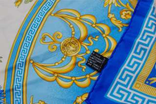 RARE Vintage Atelier Gianni Versace Silk Scarf Blue Gold Neoclassic 