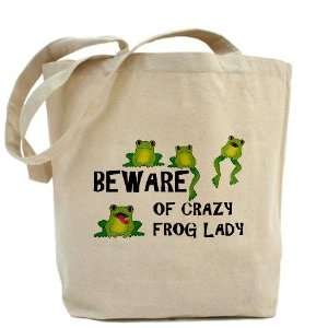  Beware of Crazy Frog Lady Canvas Frog Tote Bag by 