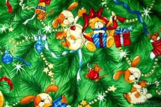 5Yds 58W Xmas Tree Decorated Dogs Cats Cotton Fabric by Balson 