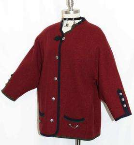   Burgundy BOILED WOOL Women AUSTRIA Winter SWEATER Jacket 44 14 16 L