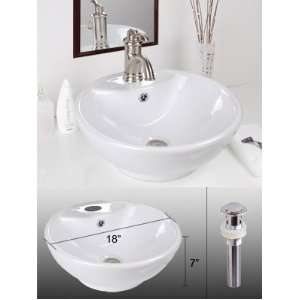   18 Round Bathroom Porcelain Sink Overflow w/ Drain