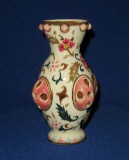 Antique 19thC Hungarian Zsolnay Pecs Iznik Reticulated Pottery Vase c 