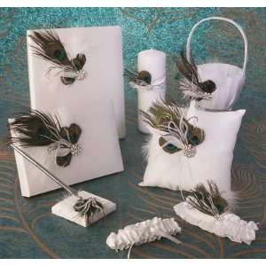  Peacock Guest Book by Beverly Clark in White Satin 