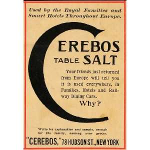  1904 Vintage Ad Cerebos Table Salt Original Antique 