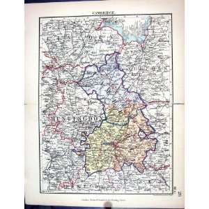   Antique Map 1885 England Cambridge Peterborough Huntingdon Bedford